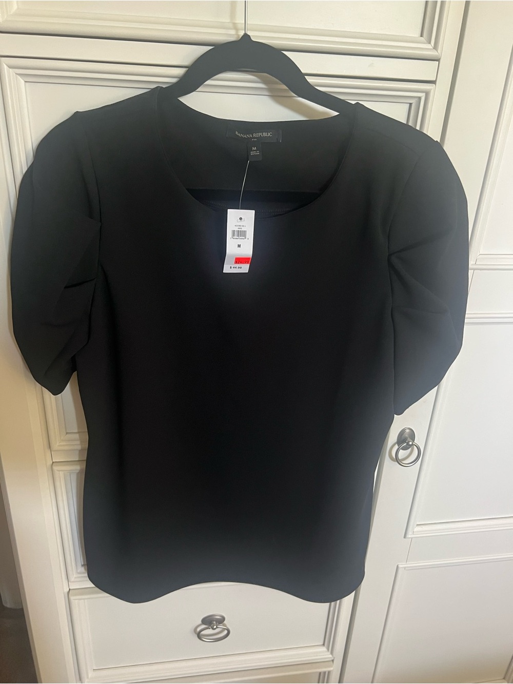 Banana Republic Black Short Puff Sleeve Crew Neck Blouse